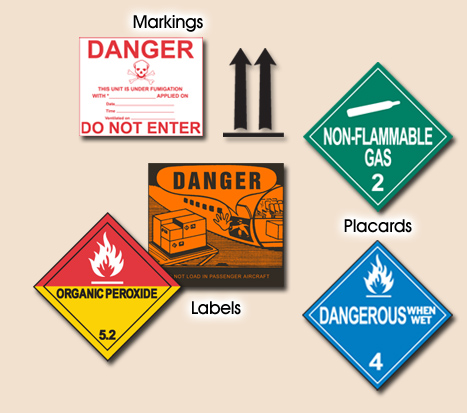 Markings, labels, placards examples